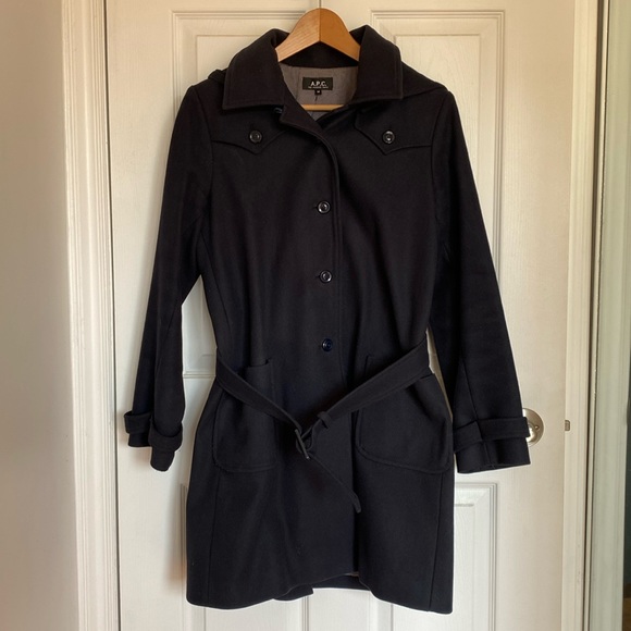 A.P.C wool coat hooded navy size medium - Picture 2 of 14